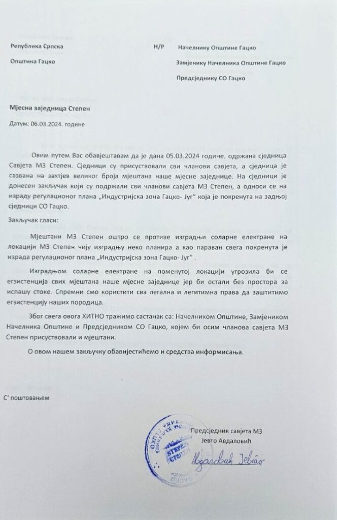 stepen-dopis-664x1024 MZ Stepen protiv izgradnje solarne elektrane