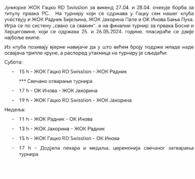 tekst-juniorke Gacko domaćin finalnog turnira juniorki za prvaka RS u odbojci
